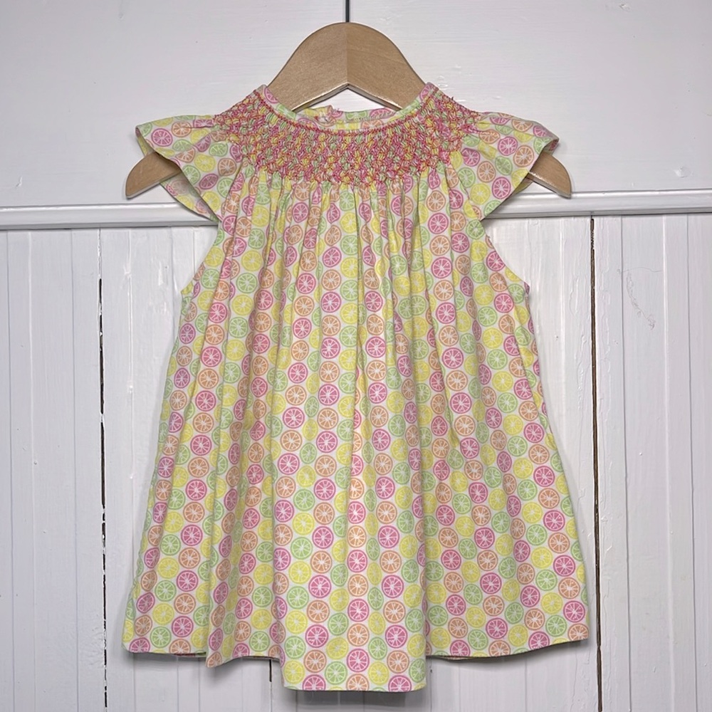 CUSTOM MADE EUC Colorful Citrus Smocked Ruffle Dress
